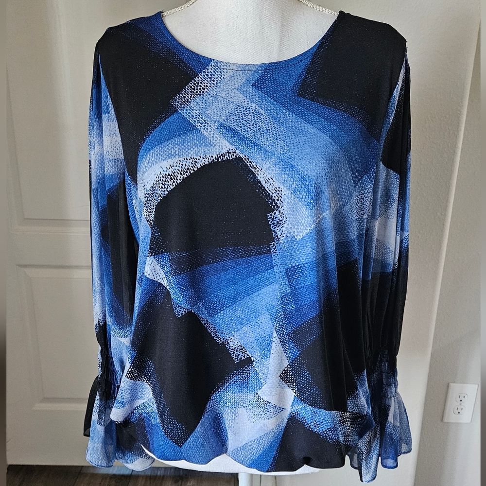 ALFANI blue geo blouse SZ LP